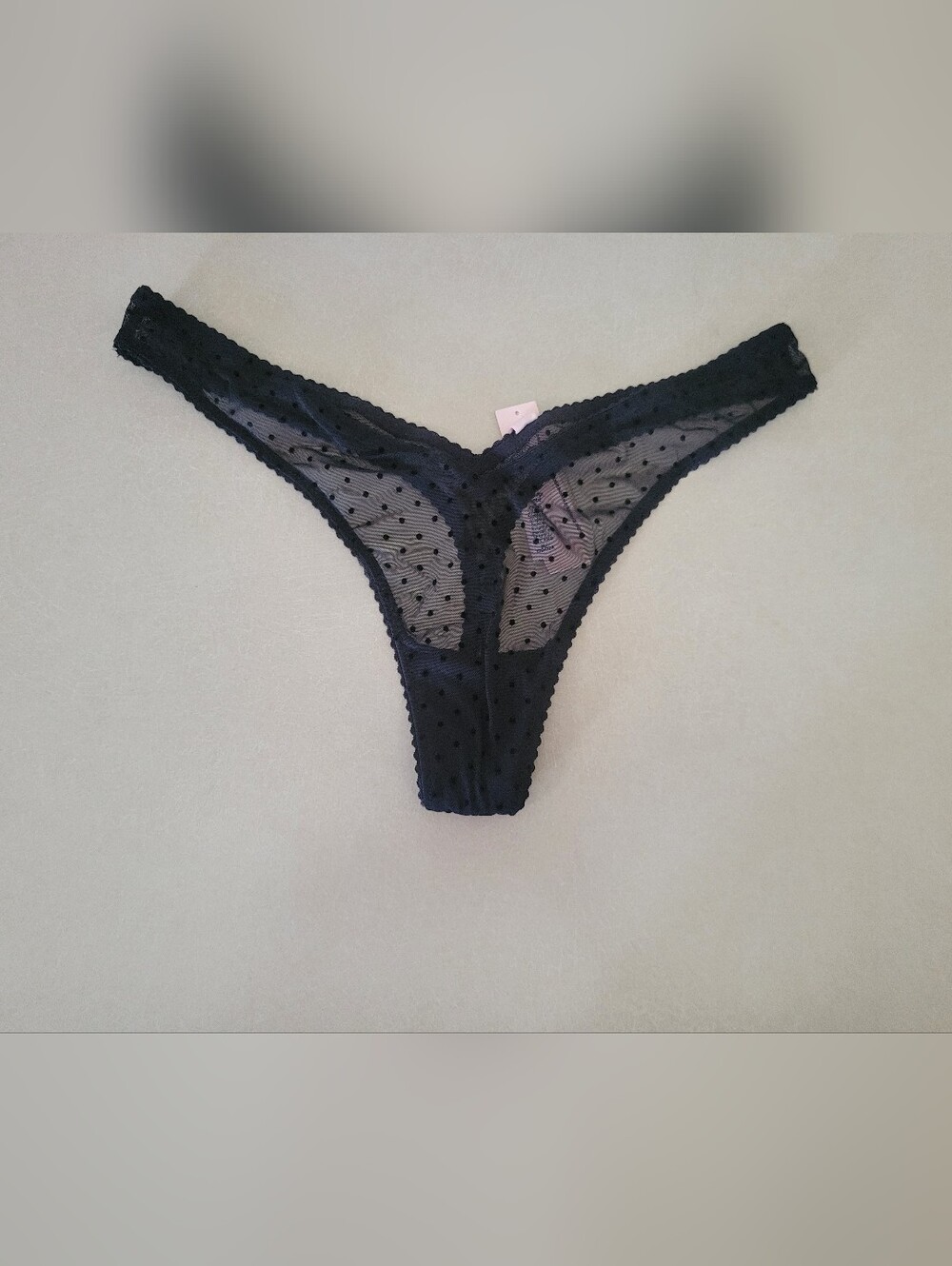 Victorias Secret Sheer Black Polka Dot Thong